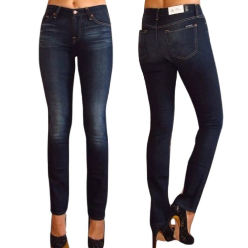 NWOT 7FAM Karah High-Rise Straight Leg Jeans 28x31 Dark Wash